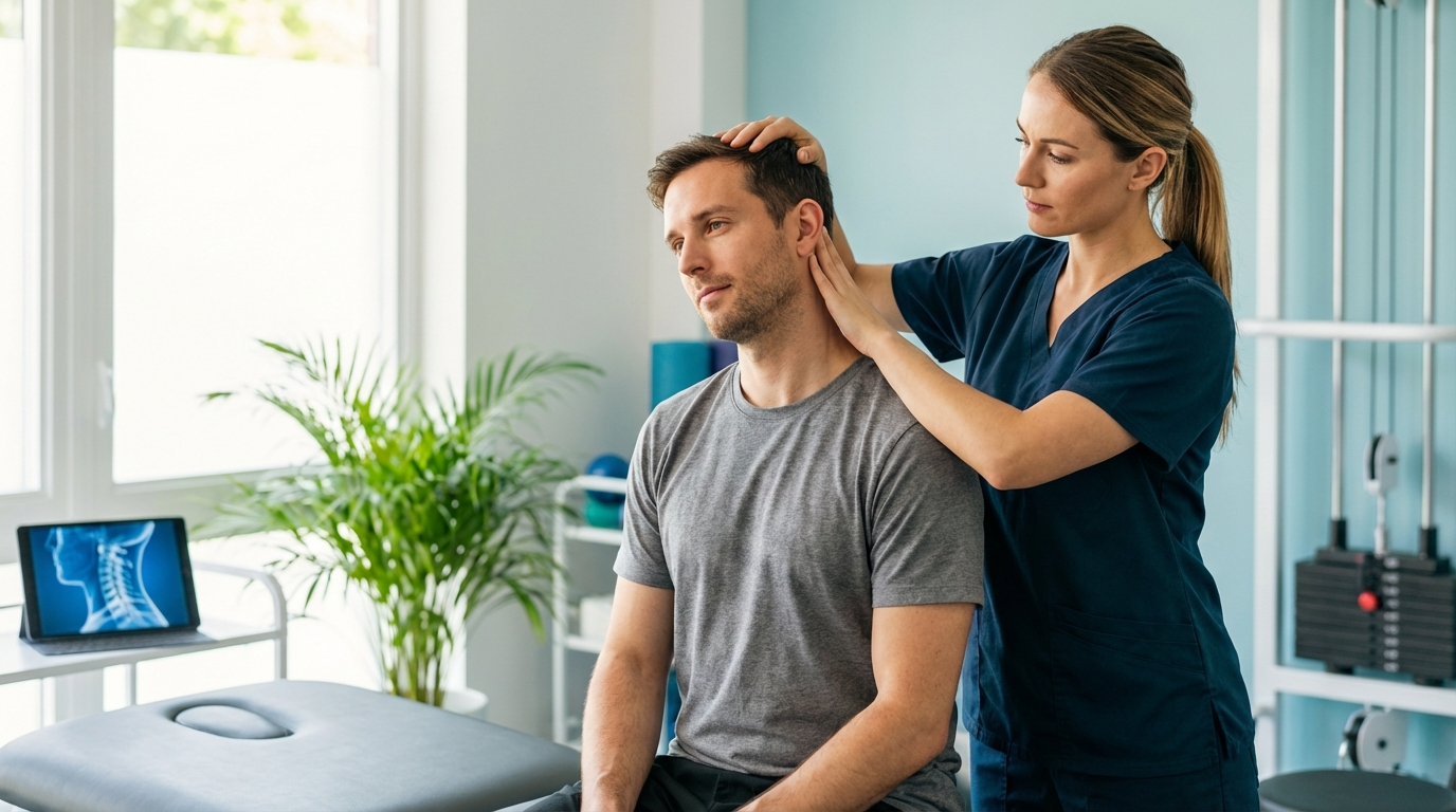 Physiotherapist treating patient with frozen shoulder adhesive capsulitis