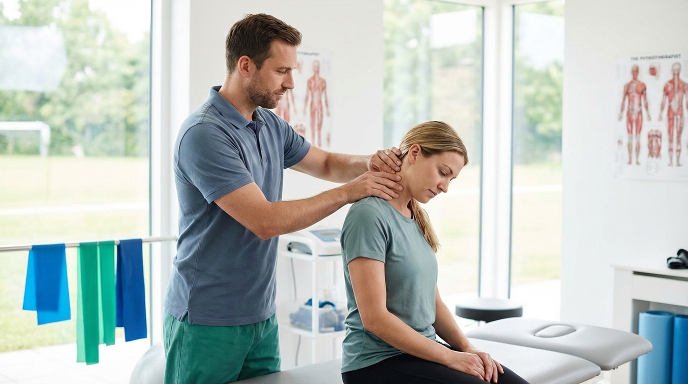 Physiotherapist guiding patient through knee strengthening exercise