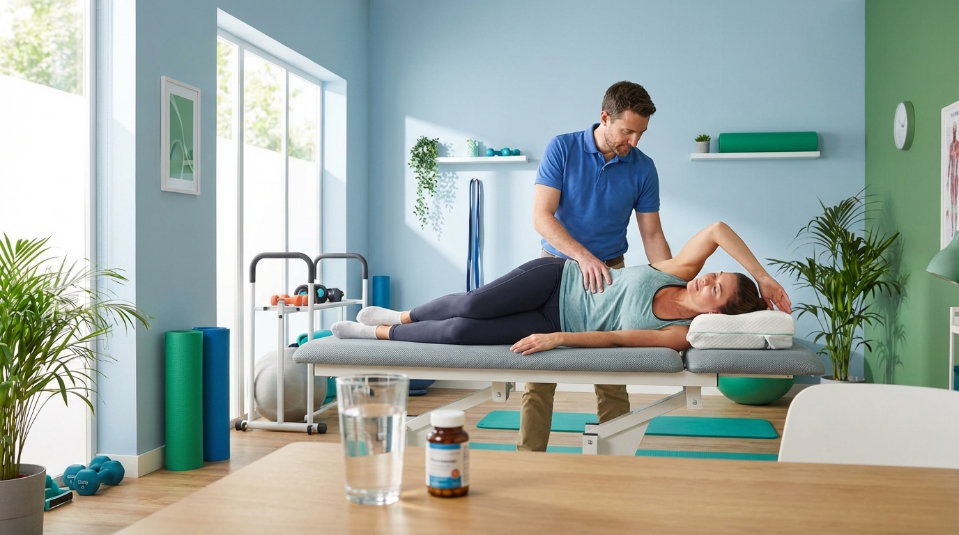 Physiotherapist performing foot massage and stretching for plantar fasciitis