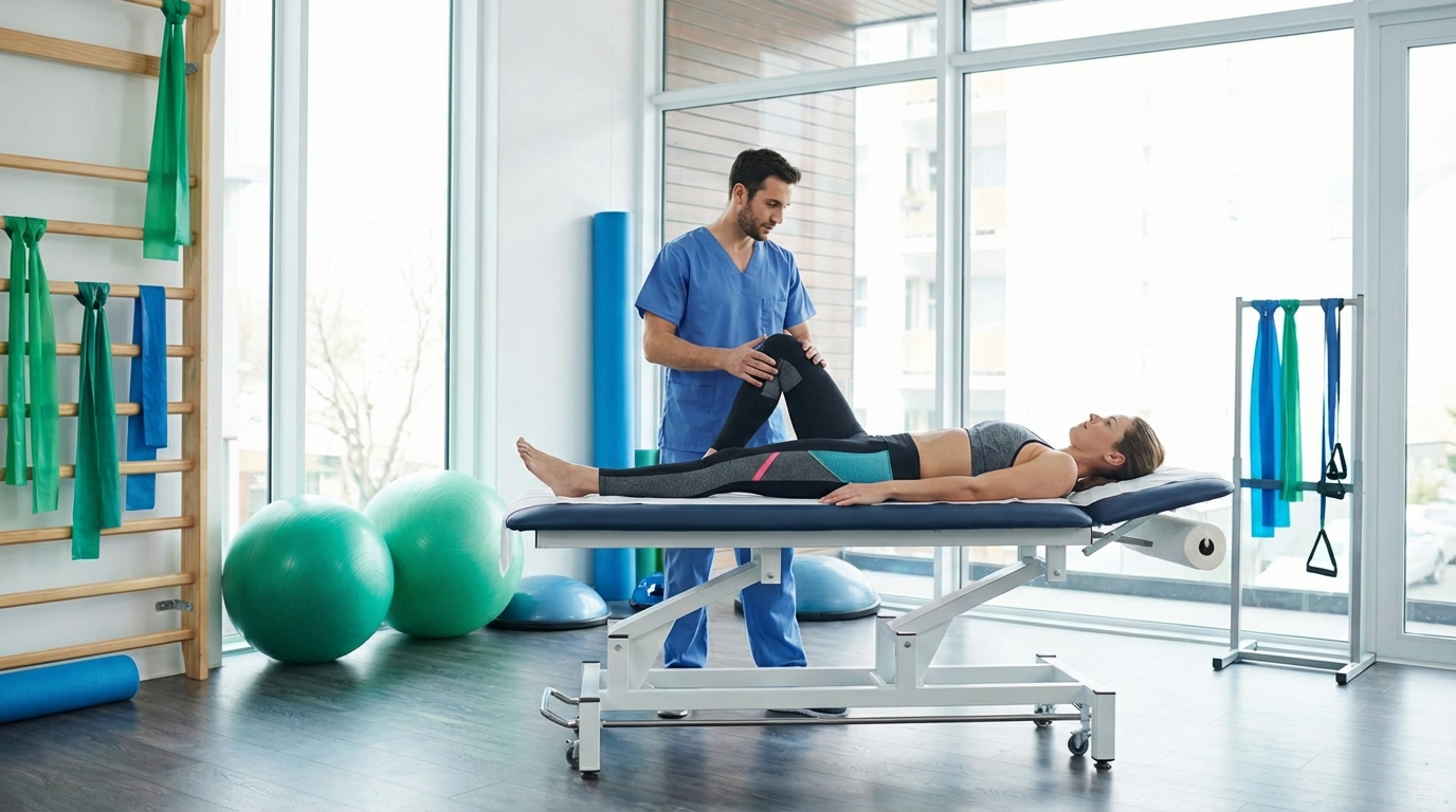 Patient receiving physiotherapy treatment for sciatica leg pain