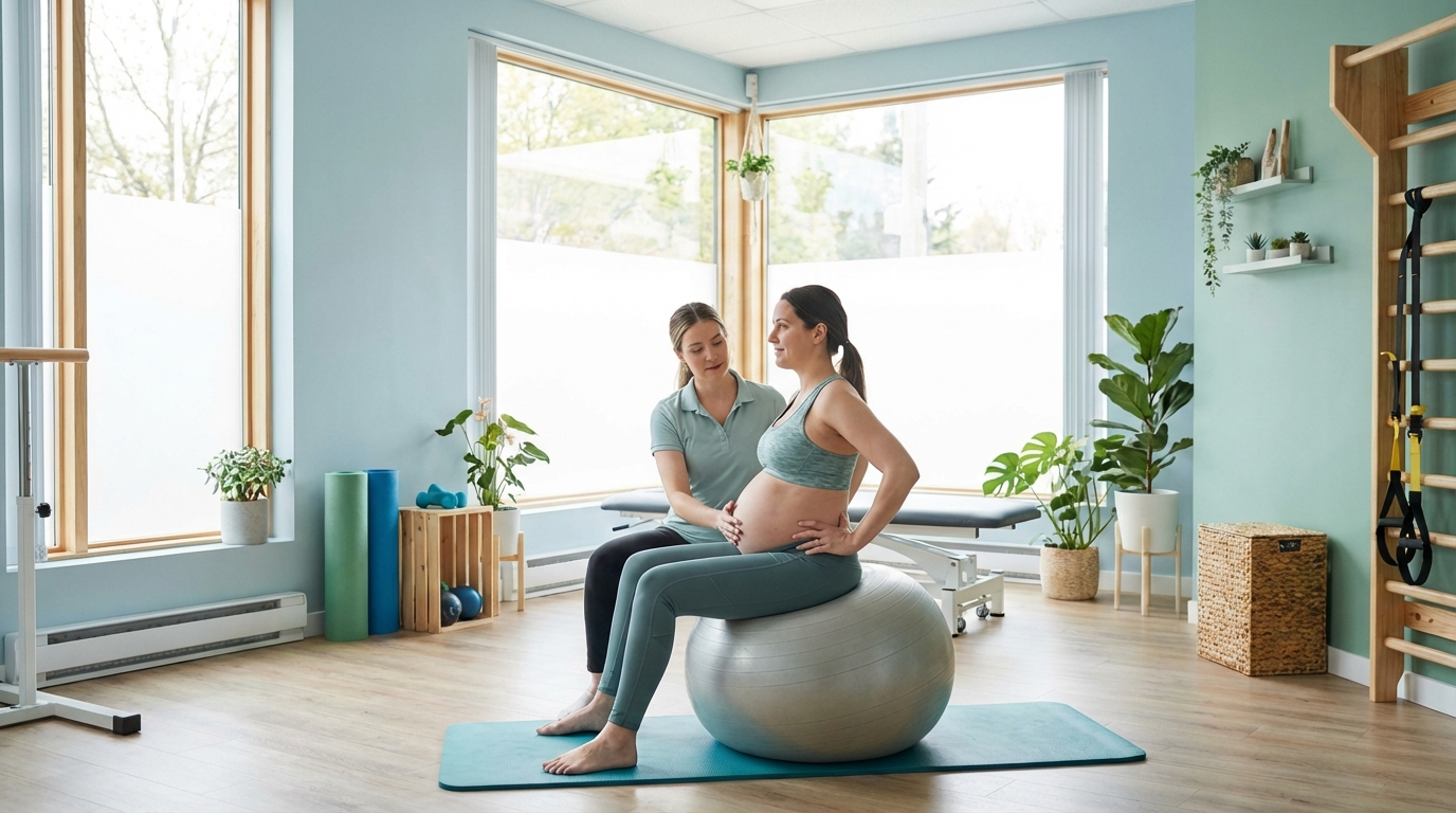 Physiotherapist assessing scoliosis patient spinal curvature