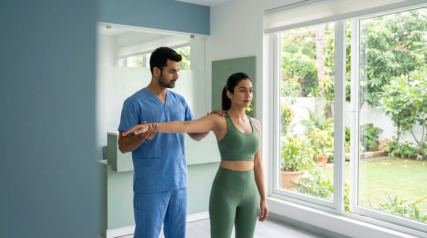 Physiotherapist explaining treatment plan to patient at RNB Clinic Ranchi