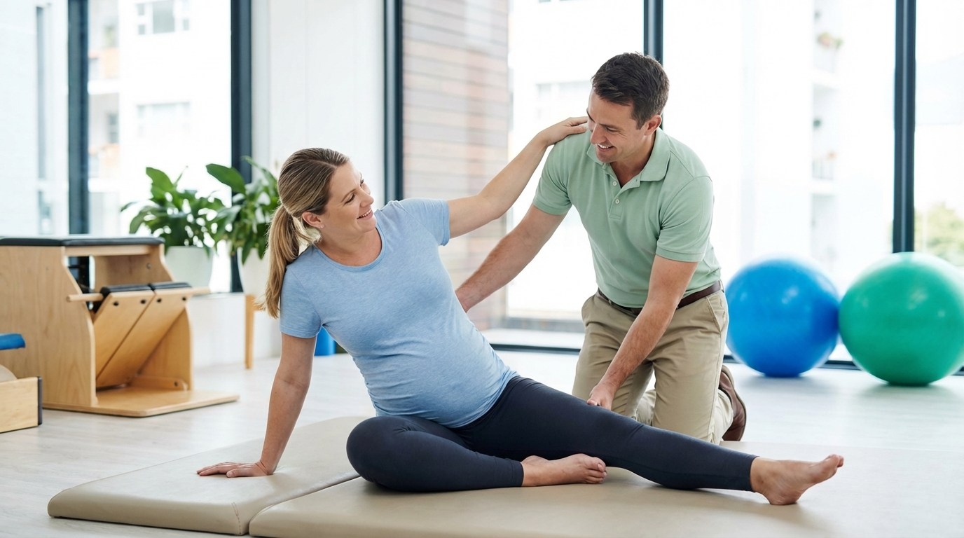 Physiotherapist treating patient neck pain from whiplash injury after car accident